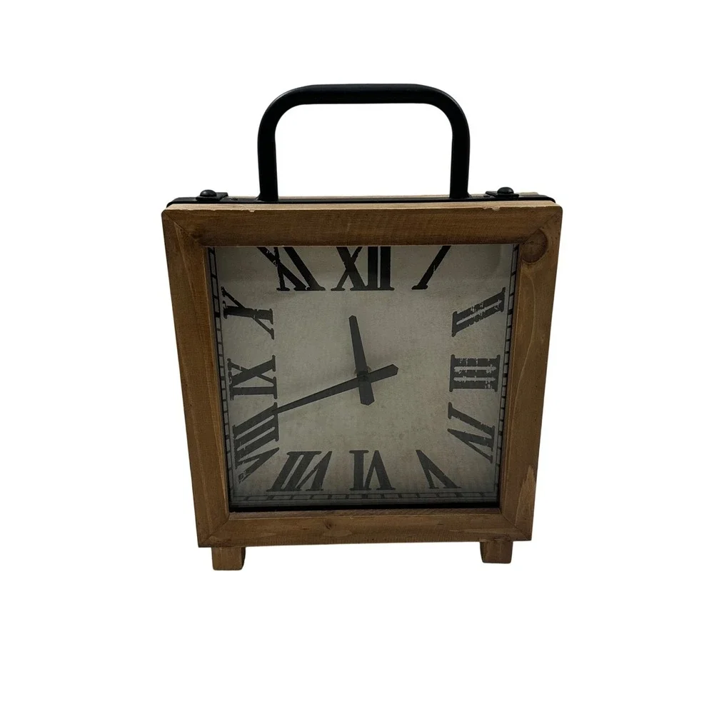 Zest Garden Limited Square‎ Wood Farmhouse Tabletop Clock Roman Numerals 12in